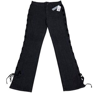 Vintage NWT DKNY Side Laced Black Denim Jeans Rare Unique‎ JR 7 90s Y2K